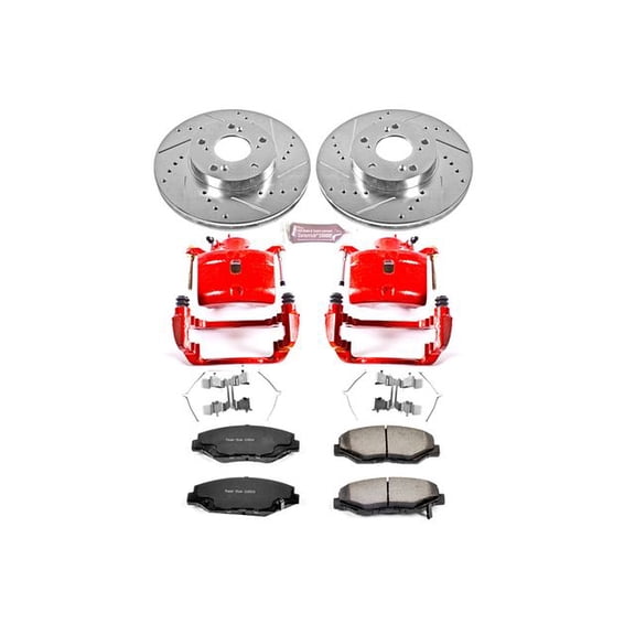 PowerStop Front Z36 Truck & Tow Brake Pad and Rotor Kit with Red Powder Coated Calipers Fits: HONDA Select Models KC1043-36