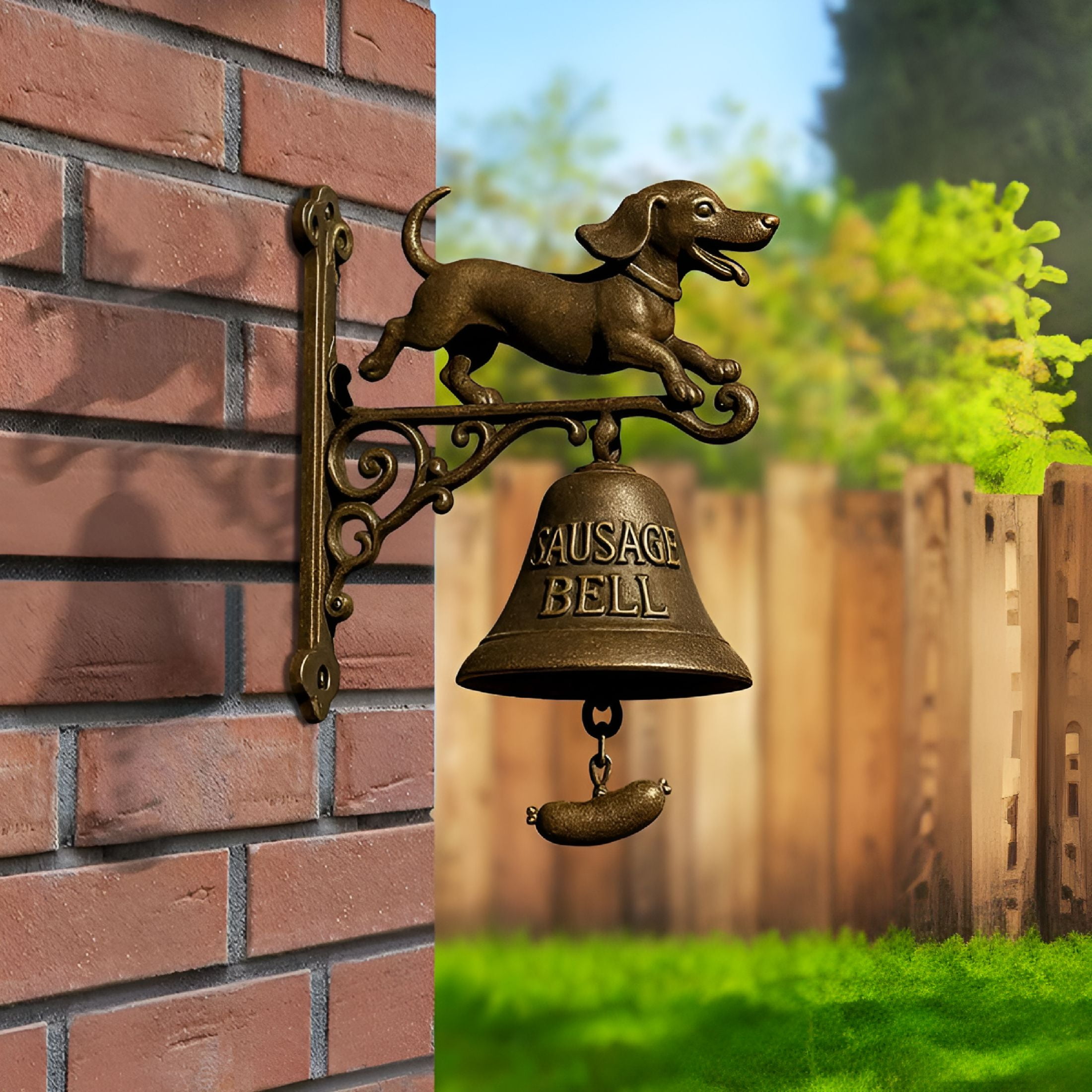 TALENO Witch Dachshund Farmhouse Doorbell - Hangable Manual Ring Decorative Bell for Opening Home Wall Housewarmings Garden Fence Shop Courtyard Cottage Entrances Bell for Door
