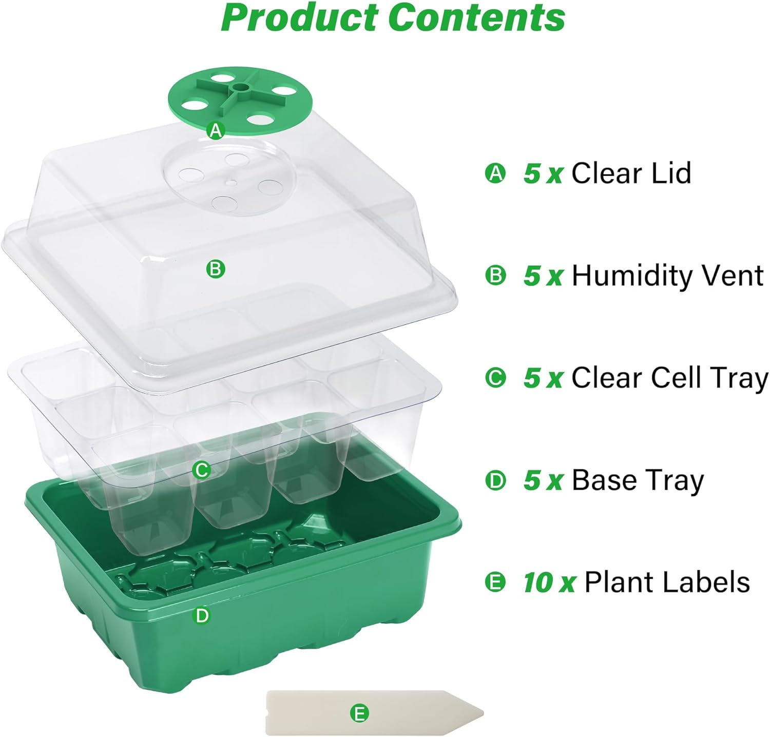 5-Pack Seed Starter Tray Seedling Kits,Plant Starter Kit with Adjustable Humidity Dome and Base Indoor Greenhouse Mini Propagator for Seeds Growing Starting (12 Cells per Tray,Black)