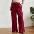 thumbnail image 2 of larppty Women's Cotton Linen Drawstring High Waisted Pants Casual Loose Fit Wide Leg Trousers（Wine， XXL）, 2 of 9