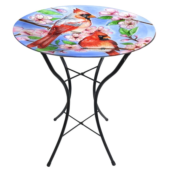 Briarwood Lane Spring Glass Birdbath Including Metal Stand Cherry Blossoms For Spring Birdbath