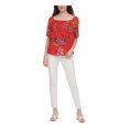 thumbnail image 3 of Calvin Klein Smocked Chiffon Blouse Dark Watermelon Multi XL (US 14), 3 of 4