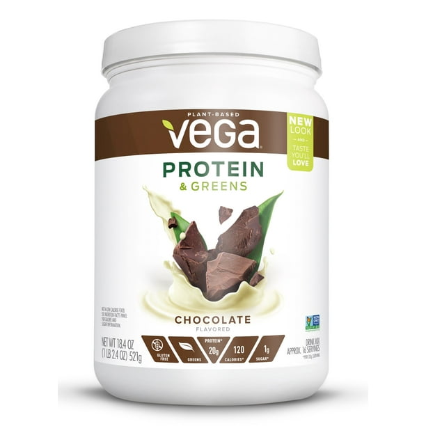 Vega Protein &amp; Greens Chocolate Flavor Powder, 20g Plant