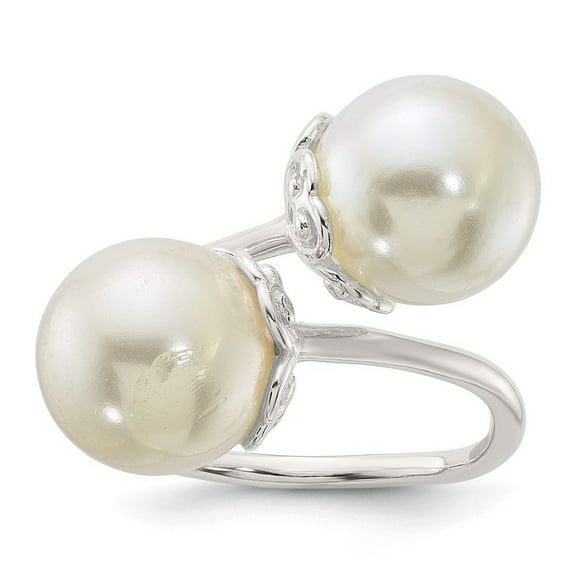925 Sterling Silver Polished Simulated Pearl Adjustable Ring Size 7 Measures 1.6mm Wide Jewelry for Women