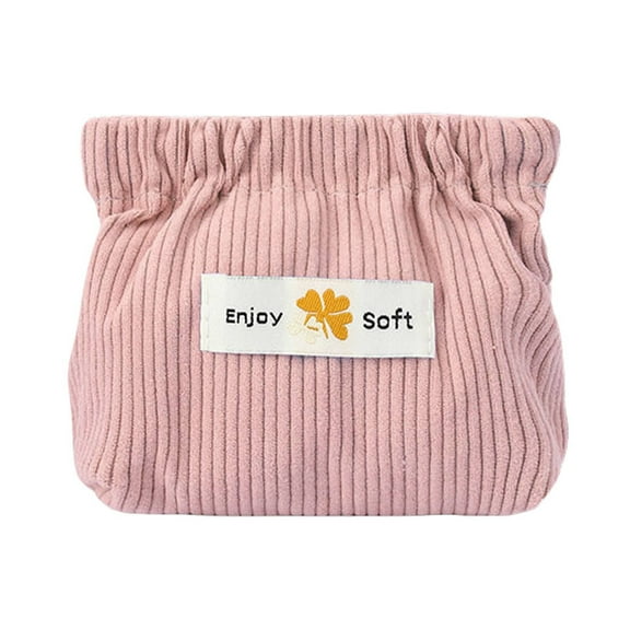 Xwjun Coin Pouch For Women Corduroy Elastic Storage Bag For Purse Portable Tie Jewelry Lipstick Storage Organizer For Woman Corduroy Purse Corduroy Makeup Bag Small Storage Bag Pink