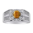 thumbnail image 1 of RYLOS Men's Rings Sterling Silver Designer Starburst 7MM Round Gemstone & Diamond Ring Tiger Eye November Birthstone Size 10, 1 of 7