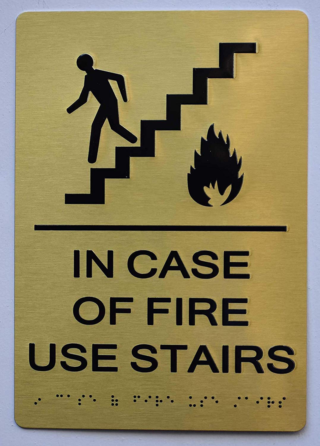 in CASE of FIRE USE Stair Sign (Aluminium, Gold/Black,Size 7X10) The