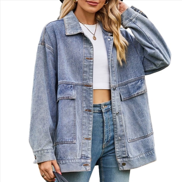 Chaqueta Vaquera Azul Vintage con Botones y Rotos para Mujer Azul S