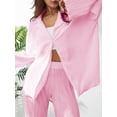 thumbnail image 4 of Women's 2 Piece Casual Outfits Long Sleeve Button Down Shirt High Waist Long Pants Loungewear Streetwear Suits, 4 of 6