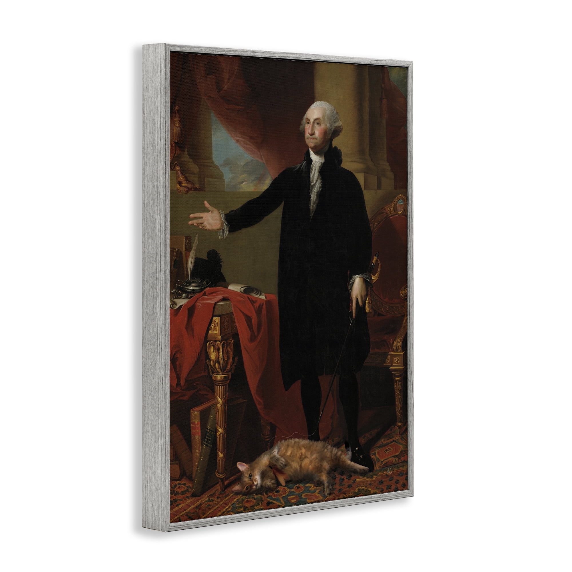 Stupell Industries Purrsuit Of Liberty Historical Cat Gray Framed Giclee Art, design by Sarah Adams