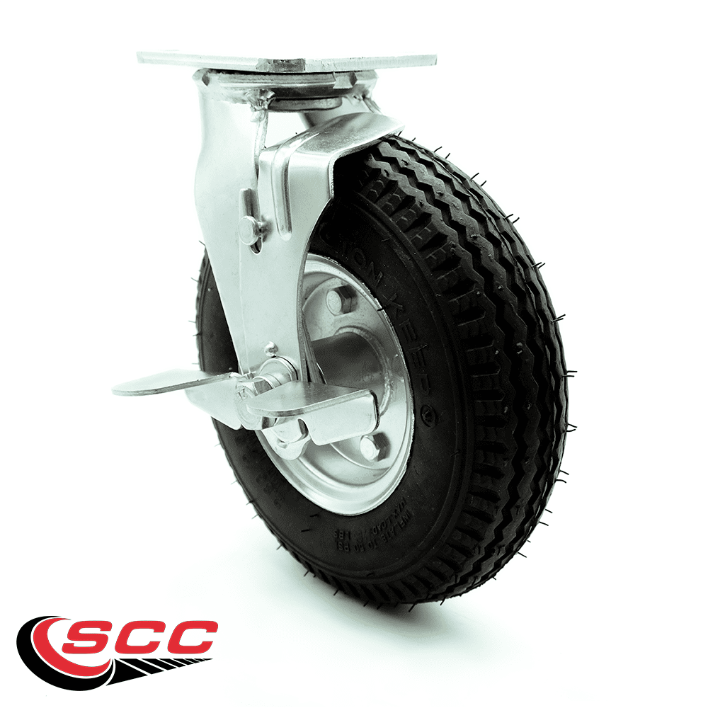 Service Caster 8" x 3" Black Pneumatic Rubber Wheel Swivel Caster w