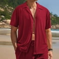 thumbnail image 2 of USNSM Textured Linen Shirts for Men Short Sleeve Cotton Shirt Casual Button Down Shirts Summer Beach Hawaiian Shirts Red XXXL, 2 of 6