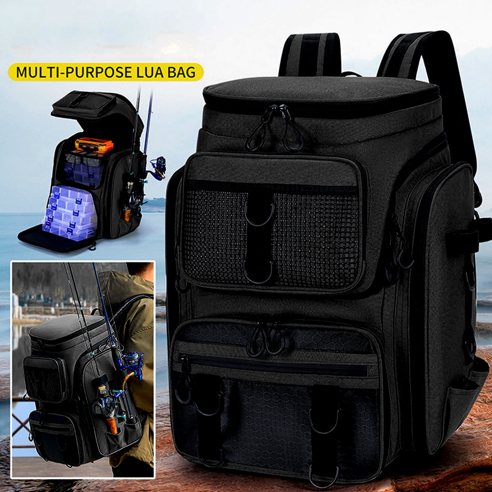 Blusea Fishing Tackle Backpack , Large Outdoor Storage Tackle Bag  for Fishing Gear,Green（NO Trays）