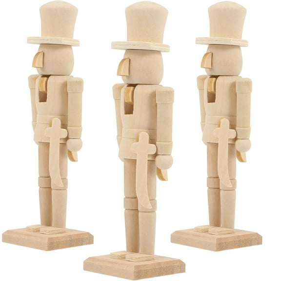 HIAKDOFT 3Pcs DIY Decoration Nutcracker Doll in Khaki Wood 7.1X2.0X1.4In