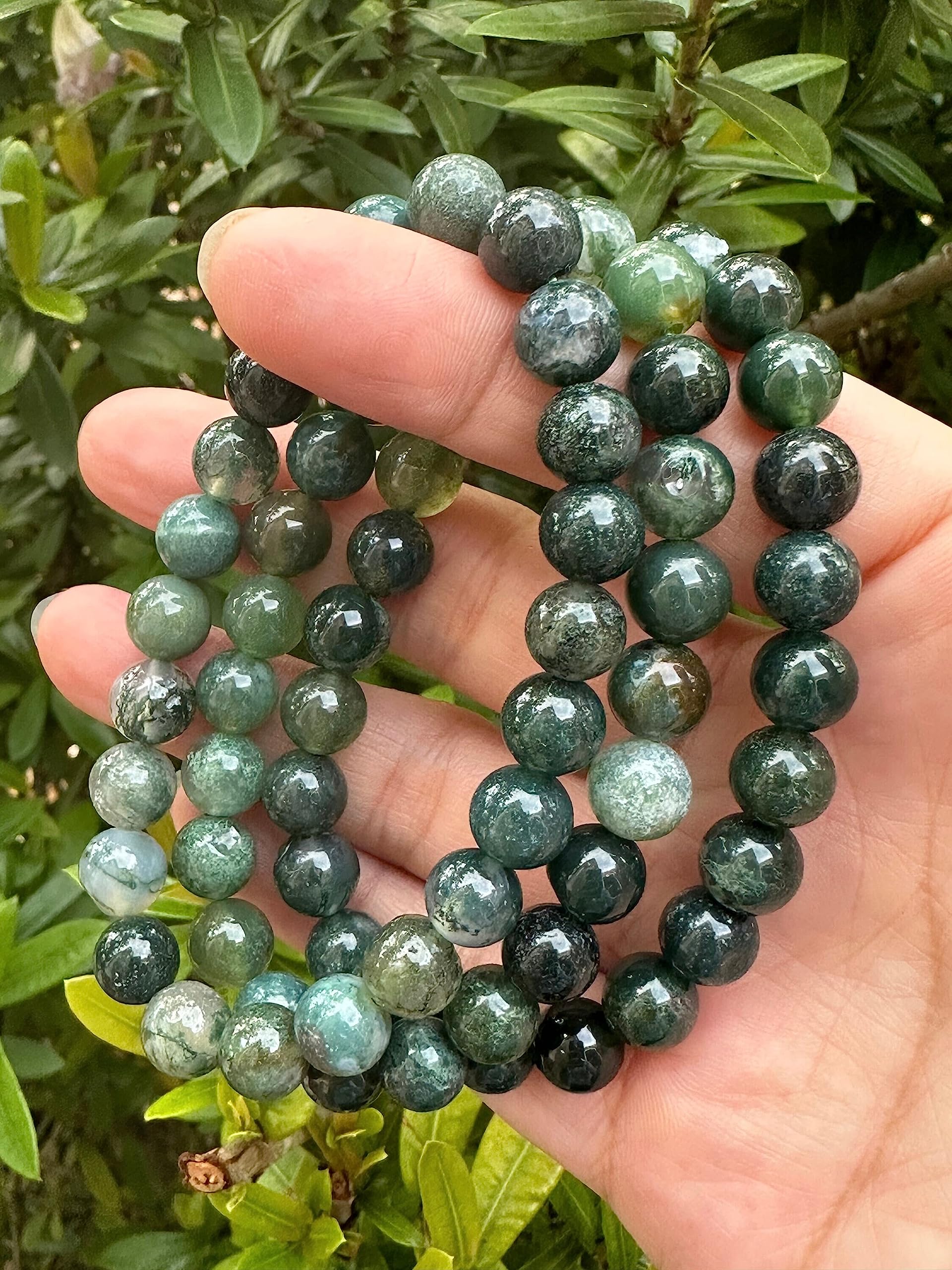 Moss Agate Crystal Bead Bracelet 8mm, Wholesale Genuine Moss Agate Stretch Gemstone Bracelet, Gift for Men & Women (5)