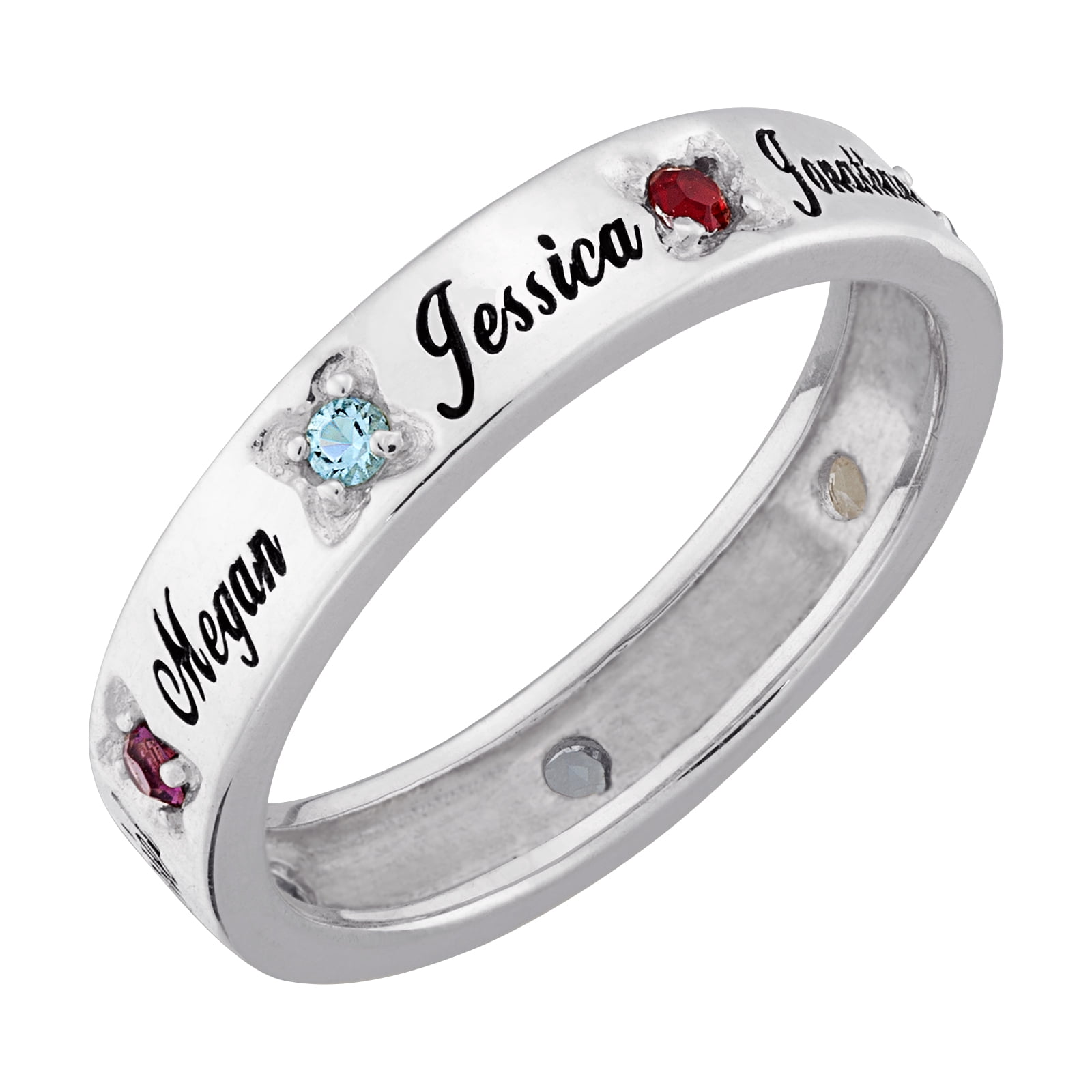 Family Jewelry Personalized Planet Mother's Sterling Silver Birthstone Band ,Women's