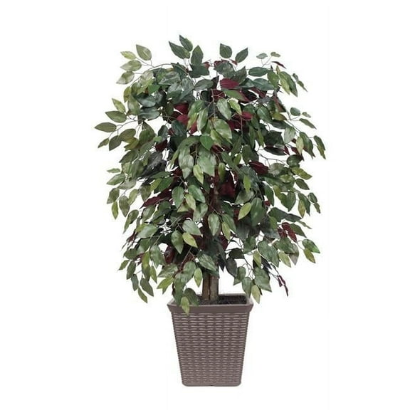 4 ft. Artificial Capensia Bush in Square Brown Container, Green & Red