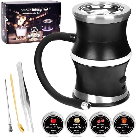Electric Whiskey Smoker Kit, 4 Flavors Wood Chips Cocktail Smoker Kit, 3 levels of smoke output, Infuse Smoky Flavors in Old Fashioned & Bourbon Cocktails, Unique Whiskey Gifts for Dad, Husband