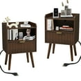 thumbnail image 7 of Erinnyees Fluted Nightstand Set of 2, Modern Mid-Century Bedside Table with USB Charging Station, Storage Drawer & Open Shelf , Curved Profile Nightstand for Bedroom, Living Room,Walnut, 7 of 7