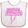 thumbnail image 3 of Inktastic These Fools Put My Cape on Backwards&reg; Bolt Pink Girls Baby Bib, 3 of 4