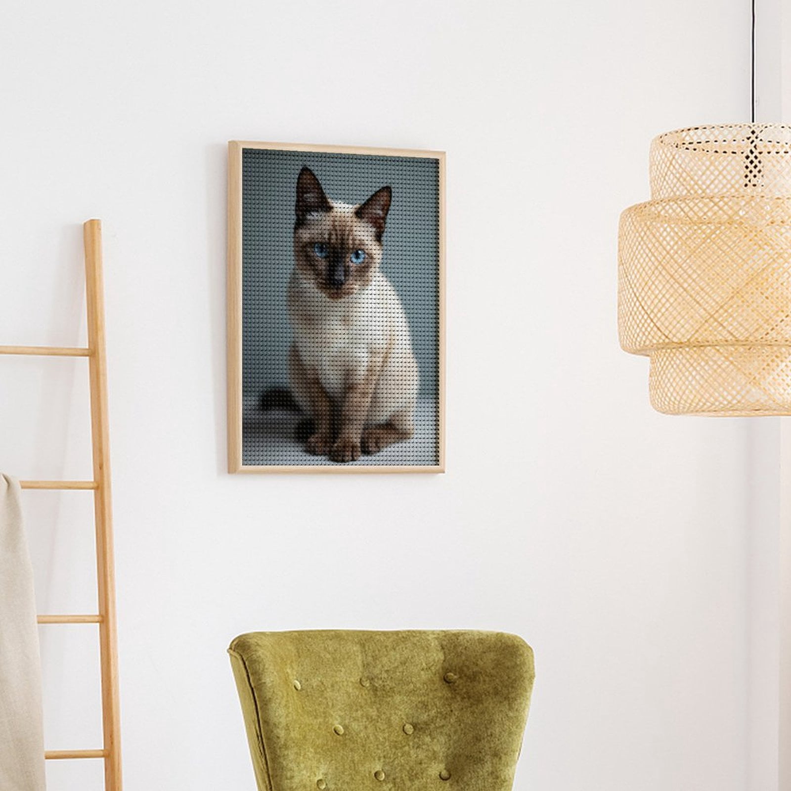 Diamond Art Kits for Adults, Blue Eyed Siamese Cat Sitting 5D Diamond Painting Kits for Adults Beginners, DIY Full Drill Diamond Painting, Gem Art and Crafts 12x16