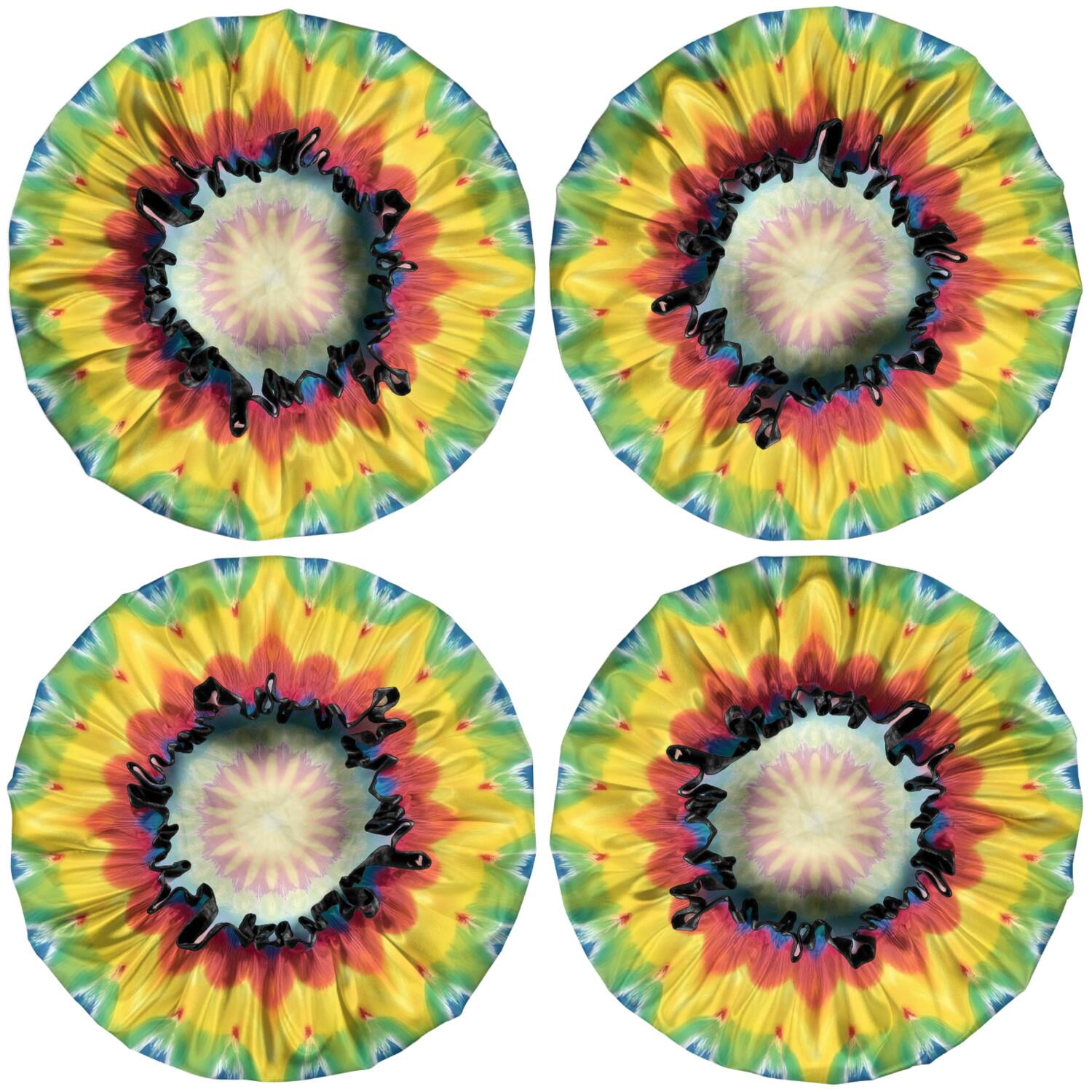 Shower Caps,Rainbow Tie Dye Star Mandala Pattern Waterproof Shower Cap for Women 4 Pieces,Double Reusable Hair Cover for Shower PEVA Elastic Stretch Hem
