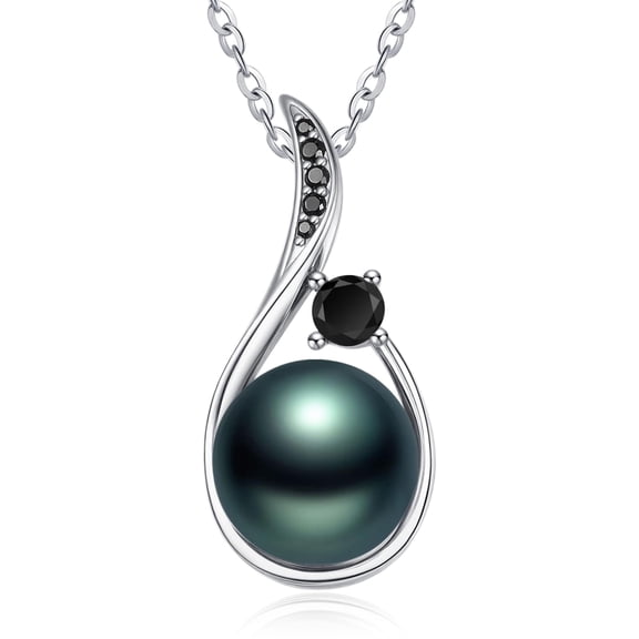 Black Pearl Necklace Sterling Silver Tahitian Pearl Pendant Necklaces for Women Mom Mother Saltwater Pearls Jewelry Gifts for Women