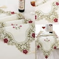 thumbnail image 3 of Nvzi Camino de mesa clásico de 15 x 86 pulgadas, flores bordadas con encaje beige, lavable, para mesa de comedor, decoración - Rosa roja, 3 of 5