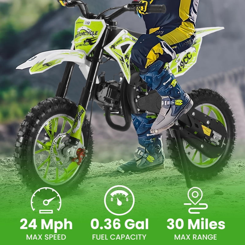 Dirt Bike for Kids & Adults 49cc 2-Stroke Kids Mini Bike Gas Power Off Road Trail Bikes with Front Rear Disc Brakes, Racing Max Speed 40KM/H from USA Fast Arrival Support 220IBS