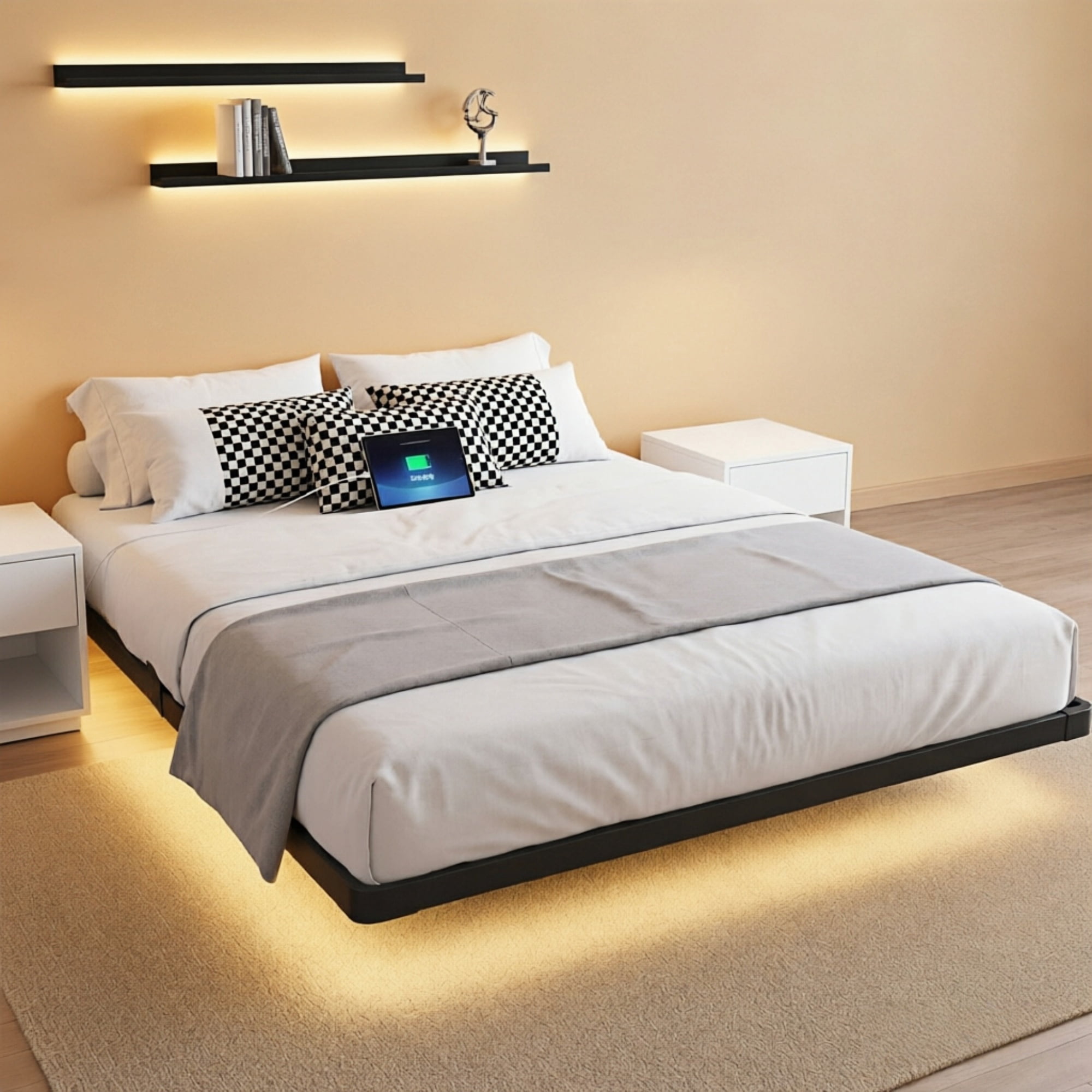 Dayago Full Size Floating Bed Frame with Smart LED Lights and USB Charging Port, Standard Bed Frame