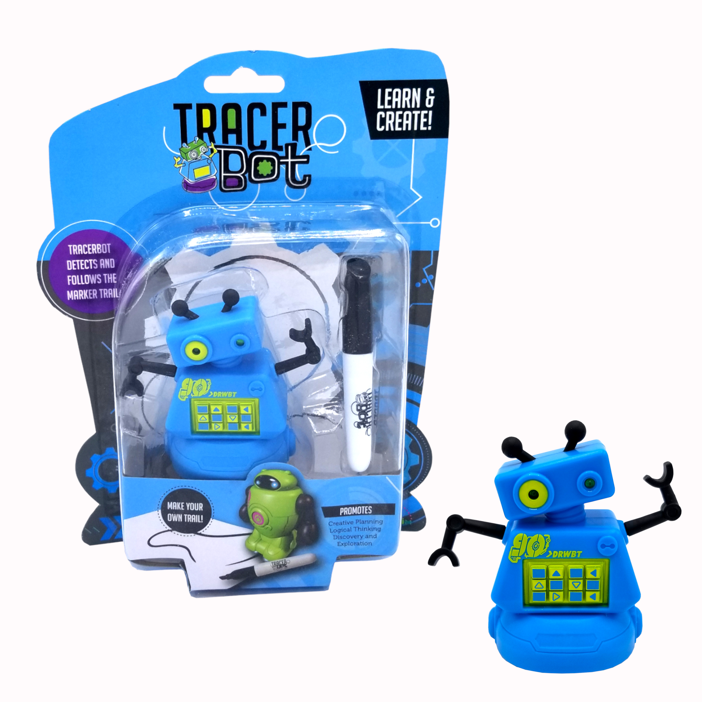 MUKIKIM Tracerbot - Blue – Mini Inductive Robot That Follows The Black Line You Draw. Fun, Educational, & Interactive Stem Toy with Limitless Ways to Play! Promotes Logic & Creativity Training…