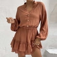 thumbnail image 2 of Robe Décontractée à Manches Longues pour Femmes Tendance Col en V Boutons Volants Mini Robe Taille Élastique Solide Robe Courte Évasée, 2 of 7