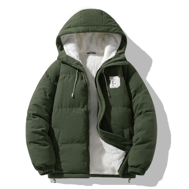 Fiudx Chaqueta de Invierno, Abrigo de Algodón Suave Piel de Cordero, Elegante Chaqueta con Capucha para Hombre, Diseño Clásico de Color Liso, para Deportes Al Aire Libre, Ropa Informal para Hombre, L
