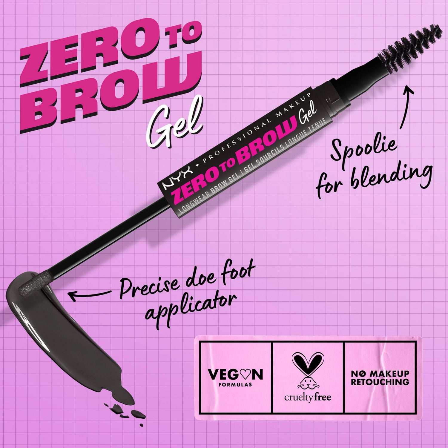 NYX PROFESSIONAL MAKEUP, Zero To Brow Longwear Gel, Dual-ended Liquid Eyebrow gel, Vegan Formula - Taupe