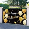 thumbnail image 3 of Happy Retirement Party Decorations, Oversized Fabric Black and Gold Happy Retirement Logo Banner Photo Booth Background with String for Retirement Party Favors, 70.8 x 43.3 inches, 3 of 5