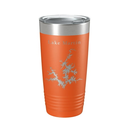 

Lake Martin Map Tumbler Travel Mug Insulated Laser Engraved Coffee Cup Alabama 20 oz Orange