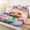 thumbnail image 3 of Castle Fairy Preppy Kids Cartoon Sloth Queen Sheet Sets,Rainbow Animal Bed Set, 3 of 7