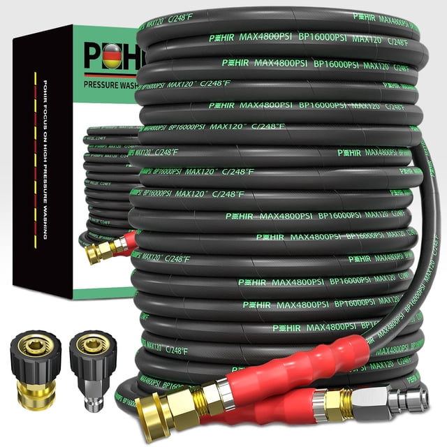 Manguera para lavadora a presión POHIR, 100 pies 3/8 pulgadas, 4800 PSI, 248 °F