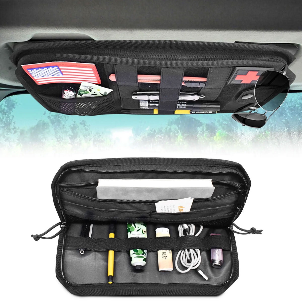JJMY 1000D Sun Visor Storage Bag Organizer Pouch Sunglasses Holder Hard Molle Panel