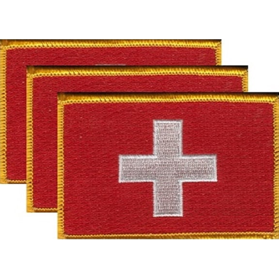 Switzerland Flag Patch, Embroidered Iron On or Sew On, Measures 3.50" x 2.25"