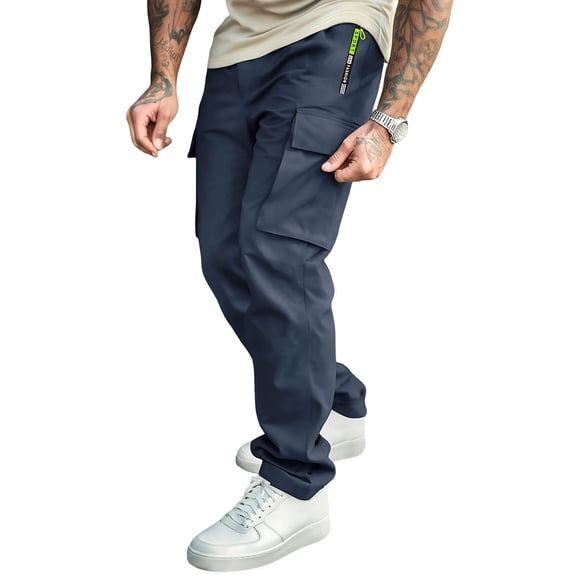 Men's Cargo Pants - Label Detail for Daily Commute & Casual Outings Blue M