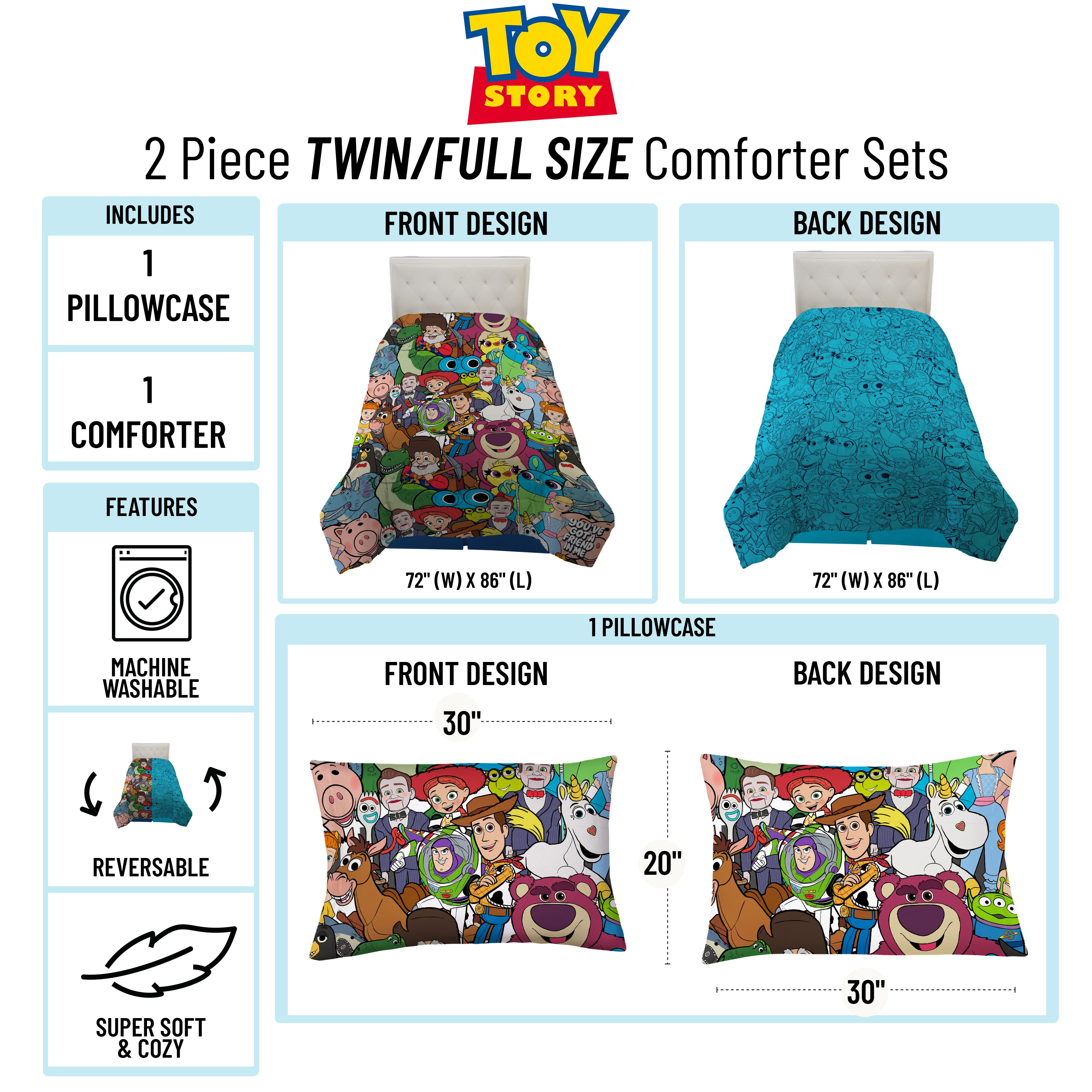 Disney Toy Story You've Got a Friend Reversible Comforter and Pillowcase Set, Twin/Full, Kids Bedding