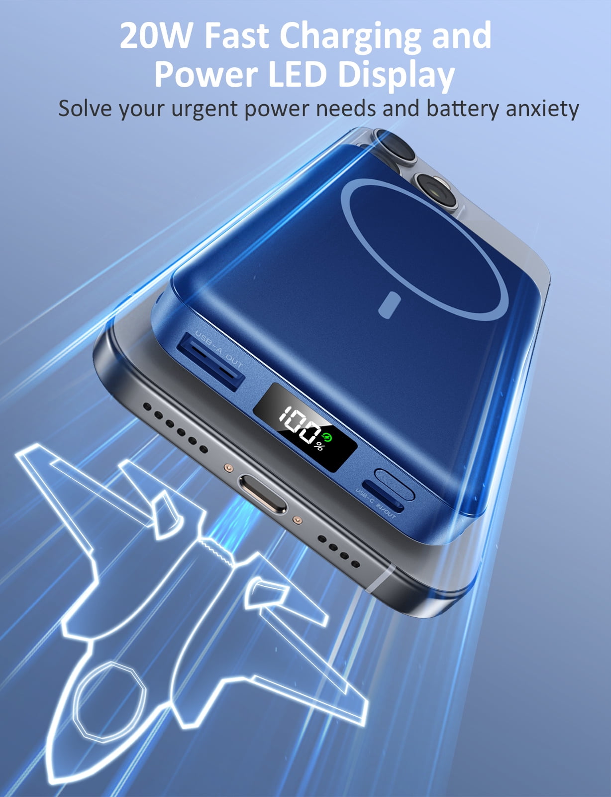 Magnetic Portable Charger, 10000mAh Power Bank, 5 in 1 Portable Charger with Built in Cable, 20W Fast Charging for Battery Pack Compatible with iPhone 17/16/15/14/13 , Samsung Series