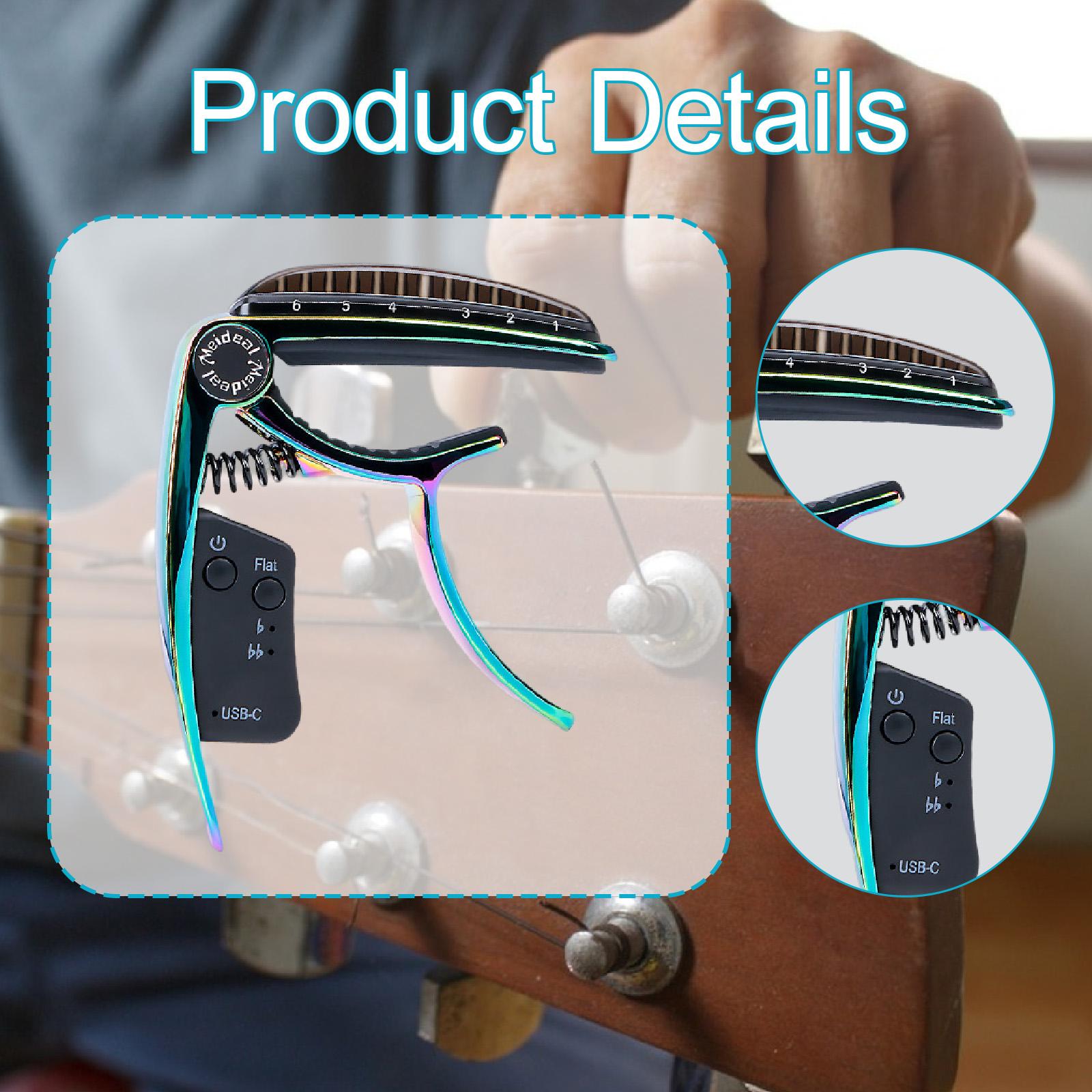 LeeQinersw Electric Guitar Capo Rechargeable Guitar Clip Tuning Clamp for Ukulele Classical Colorful