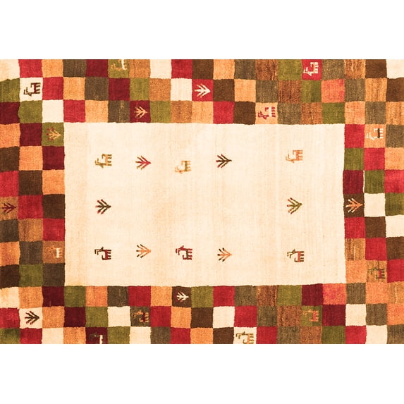 Ahgly Company Indoor Rectangle Abstract Orange Contemporary Area Rugs, 5' x 8'