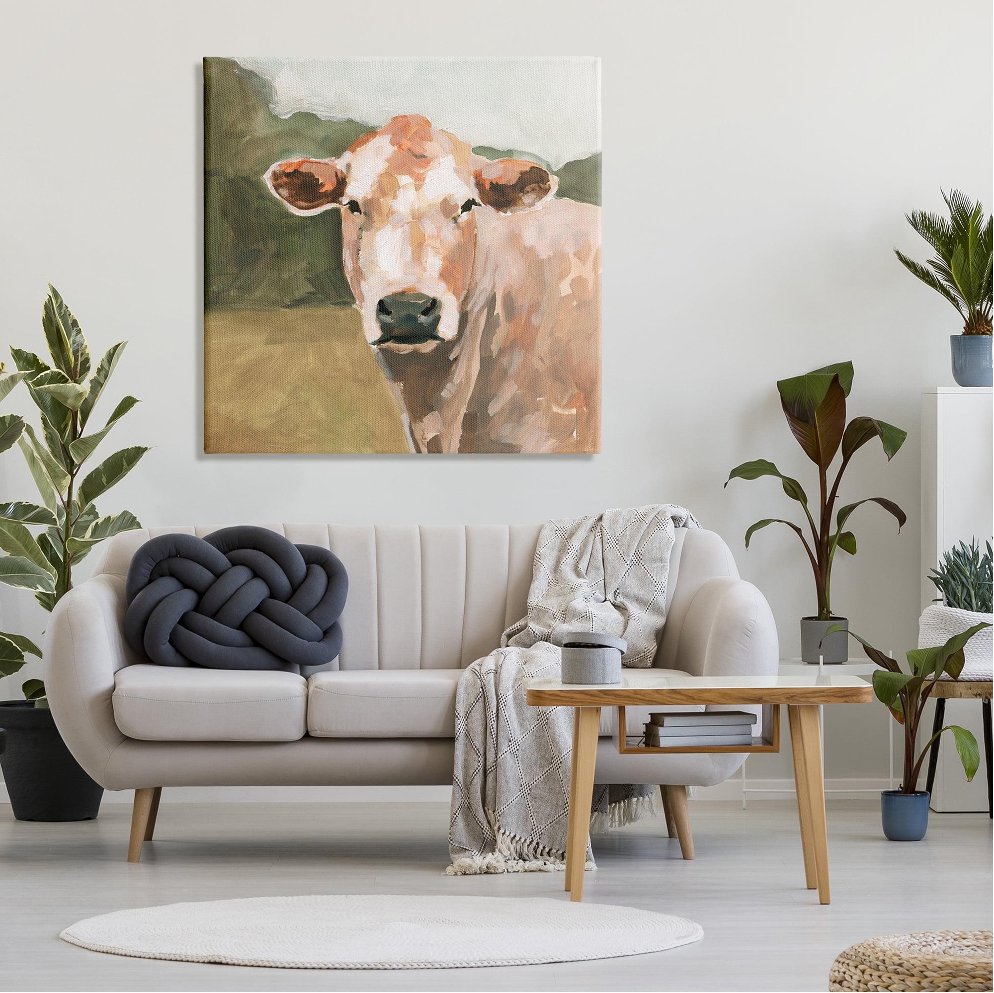 Stupell Industries Cow in Field Painting Animals & Insects Painting Gallery Wrapped Canvas Print Wall Art, 36 x 36