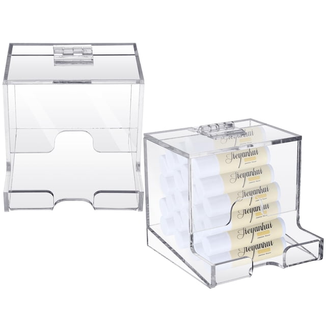 Wenqik Lot de 2 Distributeurs de Baume à Lèvres en Acrylique Transparent avec Couvercle à Charnière Présentoir de Comptoir pour Rouges à Lèvres Gloss Ou Baume à Lèvres Huiles Essentielles (3.4 x