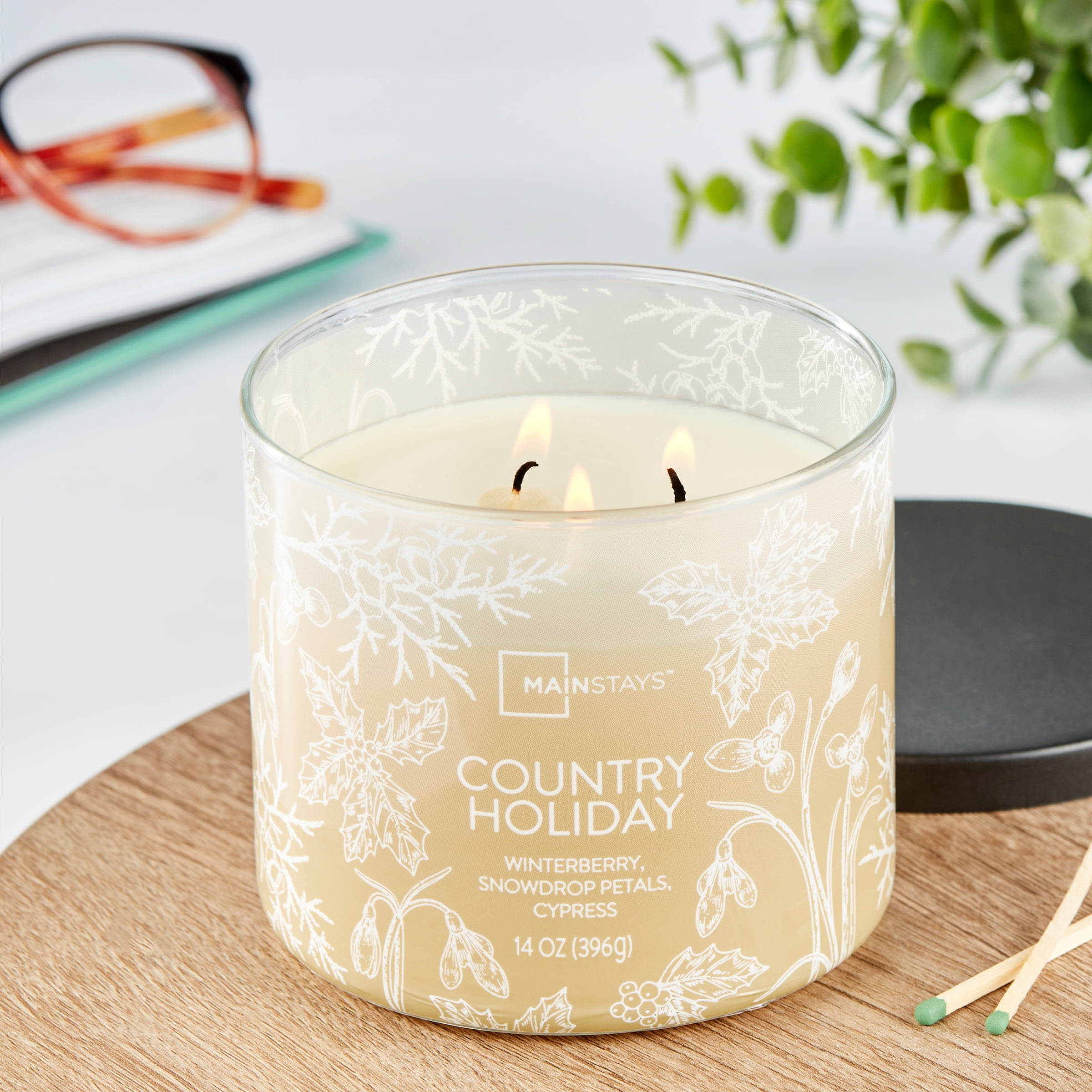 (4 pack) Mainstays 3-Wick Ombre Wrapped Country Holiday Scented Jar Candle, 14 oz