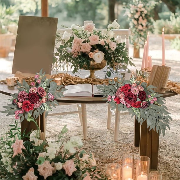 PATIKIL Lot de 2 fleurs d'arche de mariage artificielles en soie avec clip pour panneau de bienvenue, cérémonie, réception, décoration de fête, rouge PATIKIL Lot de 2 fleurs d'arche de mariage artificielles en soie avec clip pour panneau de bienvenue, cérémonie, réception, décoration de fête, rouge