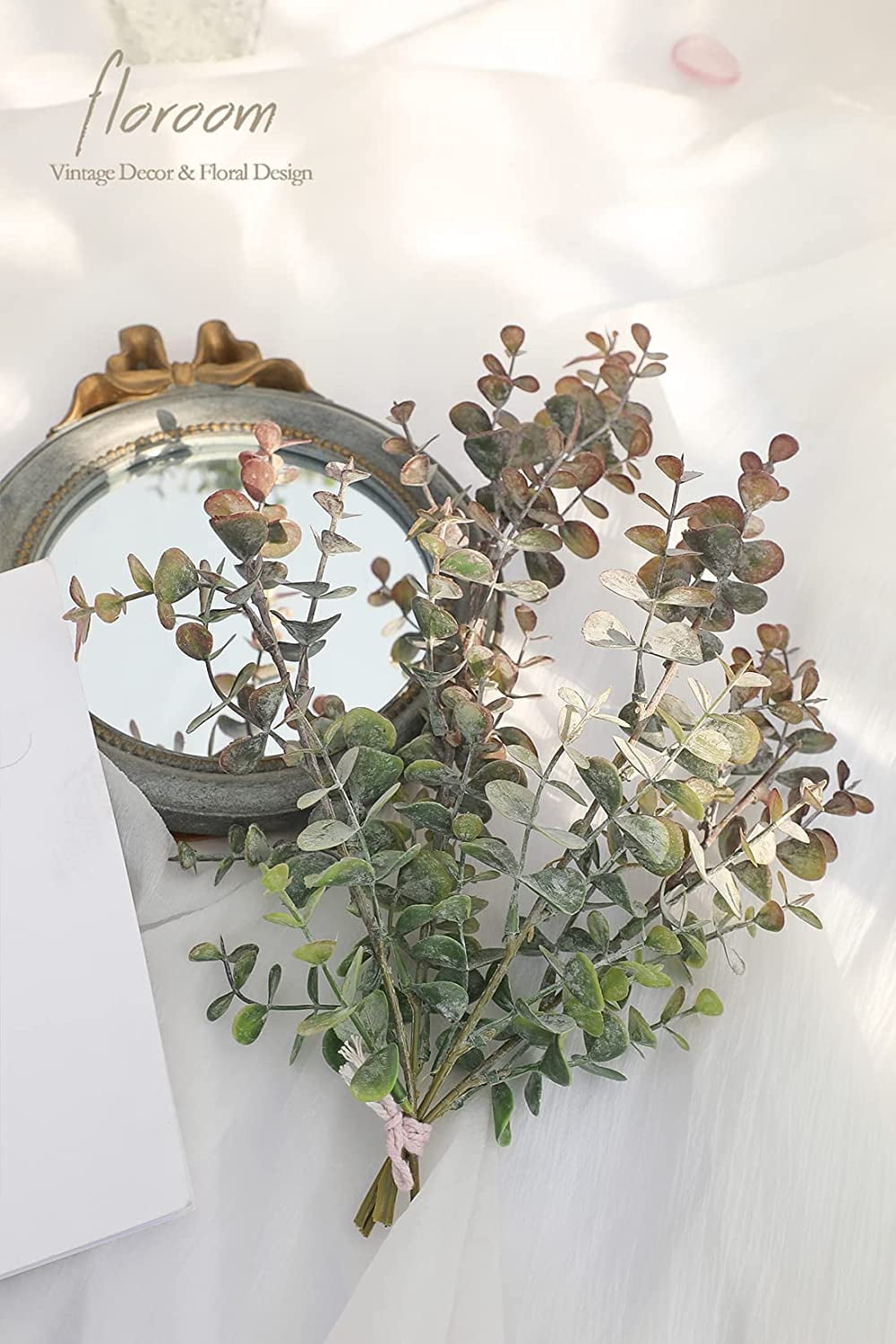 Artificial Flocked Eucalyptus Stems Faux Greenery Spray, 18pcs Best Filler Fake Plants for DIY Wedding Bouquet Centerpieces Arrangement